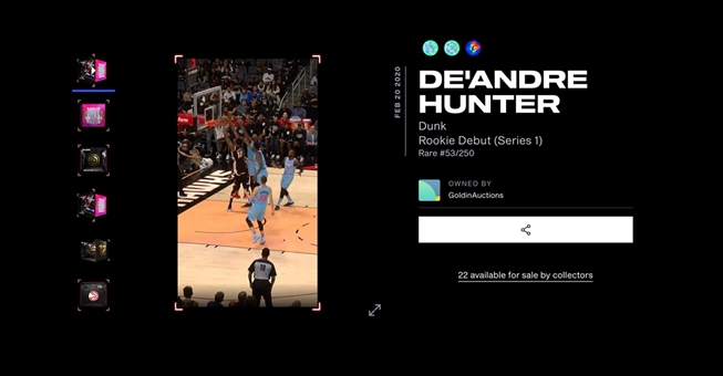 2019-20 NBA Top Shot "Rookie Debut" (Series 1) DeAndre Hunter Dunk (#53/250)